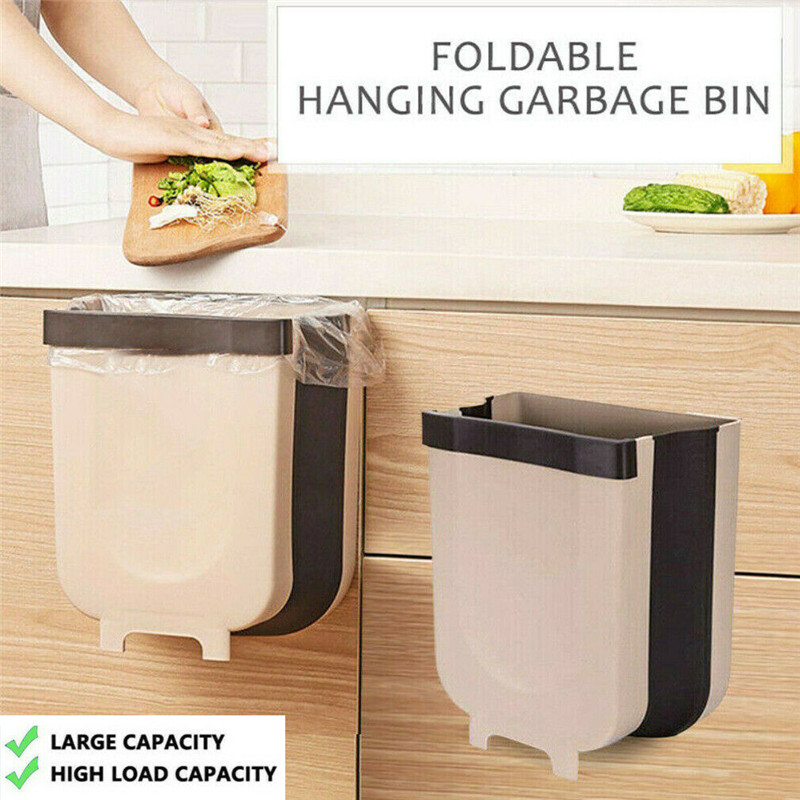 Practical Wall Mounted Folding Waste Bin Kitchen Cabinet Hanging Trash Cans Container Box