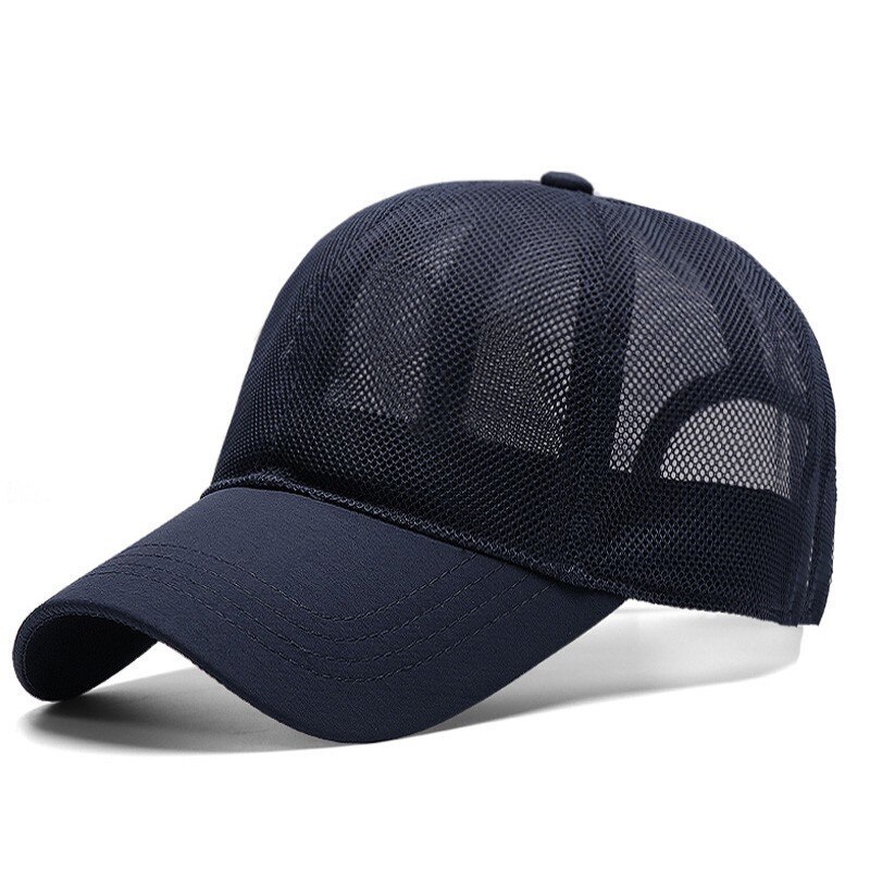 Male Large Size Peak Cap Men Summmer Mesh Truker Hats Big Bone Man Dry Quickly Cool Baseball Caps M 55-60cm L 60-65cm: full mesh navy blue / 55 to 60cm