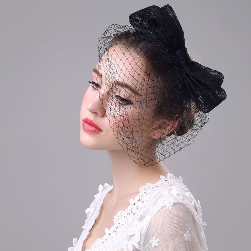 Sombreros y fascinantes elegantes de boda para mujer, con lazo grande, para de novia, tocado Blanco/Negro, diadema, velos de cara para mujer