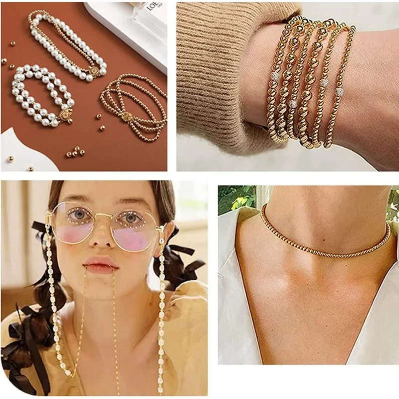 180 stk. 18k forgyldte perler , 3mm 4mm 6mm armbåndsperler glatte metalafstandsperler sømløse guldkugle messing små perler