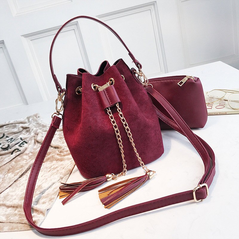 Retro nubuck dames leren handtassen crossbody bucket bags voor dames grote capaciteit vintage schoudertas torebki damskie: Rood 02