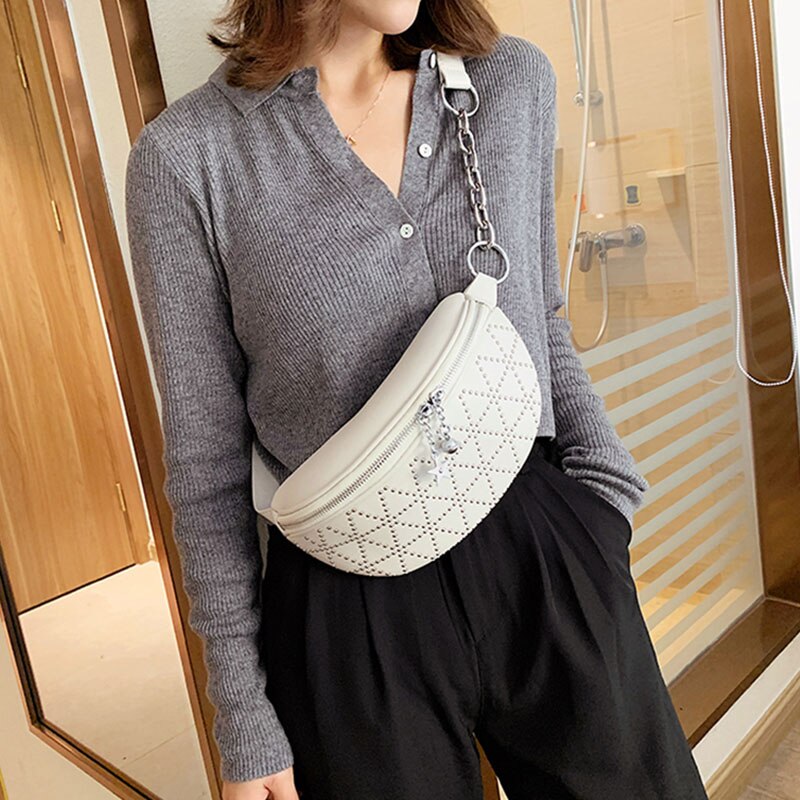 Saco de cintura nova moda à prova dwaterproof água pacote de peito fanny pacote de corrente de cinto feminino treliça pacote de cintura saco de barriga bolsa