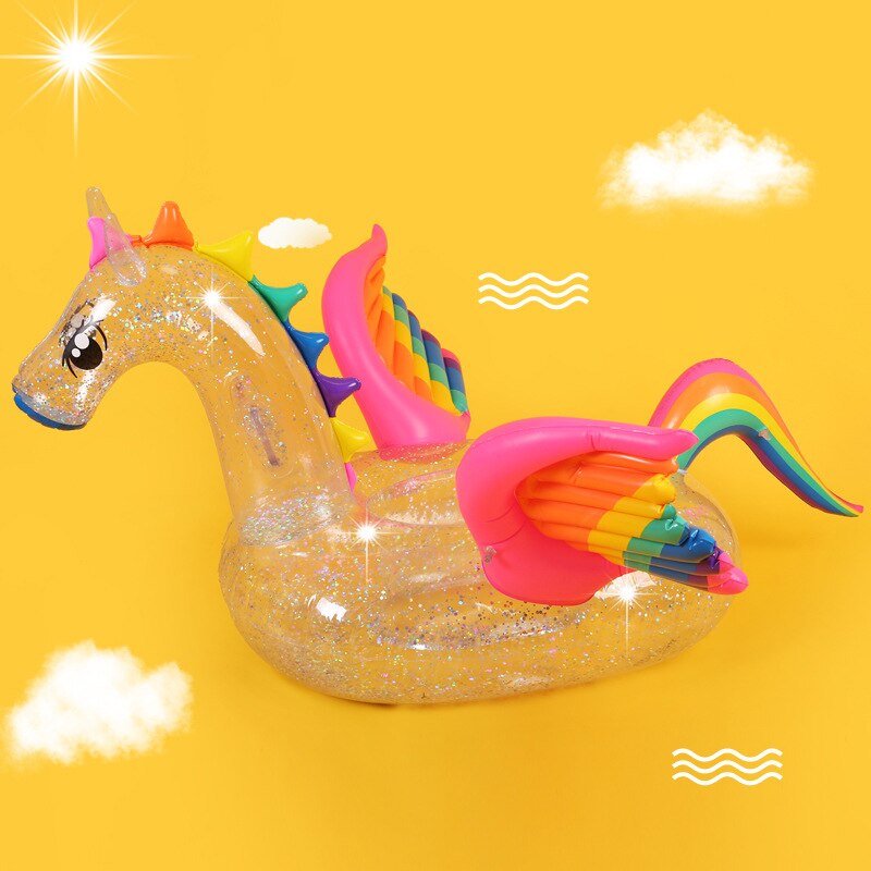 180cm Aufblasbare Holographische funkeln Einhorn Schwimmbad schweben transparent Regenbogen Pegasus Pferd Schwimmen Ring Erwachsene freundlicher Wasser Spaß Spielzeug