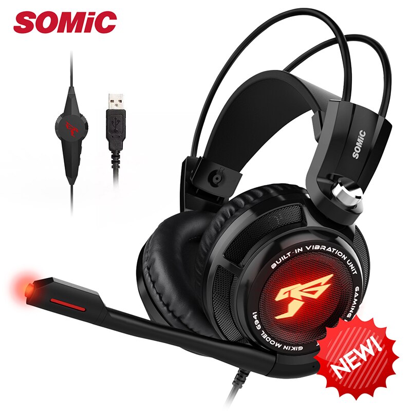 Somic G941 gamingowy zestaw słuchawkowy 7.1 wirtualny dźwięk przestrzenny aktywna redukcja szumów USB LED Light z mikrofonem wibracyjny na PC Laptop