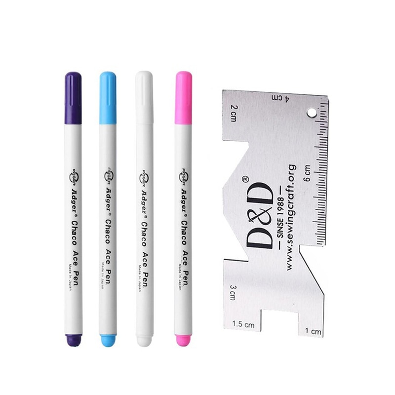 Water Erasable Pen Fabric Marker Pen & Metal Sewing Measuring Gauge Patchwork Ruler DIY Tailoring Craft Sewing Tools