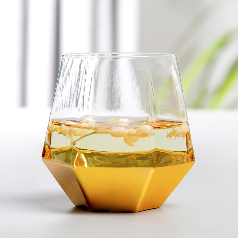 Taza de cristal hexagonal con diseño geométrico transparente para whisky, taza de diamante para café, leche, té, taza antideslizante para bar, taza de vidrio para parejas: 3