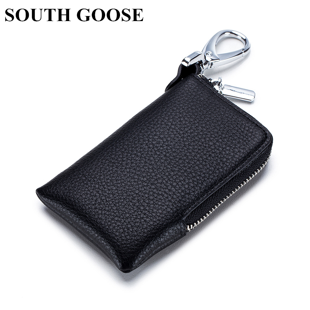 SOUTH GOOSE Brand Unisex Leather Slim Car Key Holders Housekeeper Keys Organizer Lady Zipper Key Wallets Card Bag