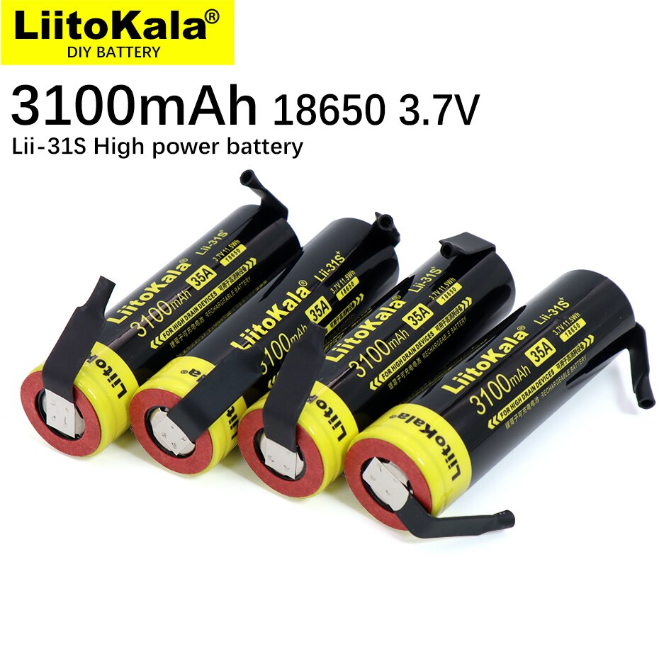 1-30PCS LiitoKala Lii-31S 18650 Battery 3.7V/4.2V Li-ion 3100mA 35A Power Battery For High Drain Devices+DIY Nickel