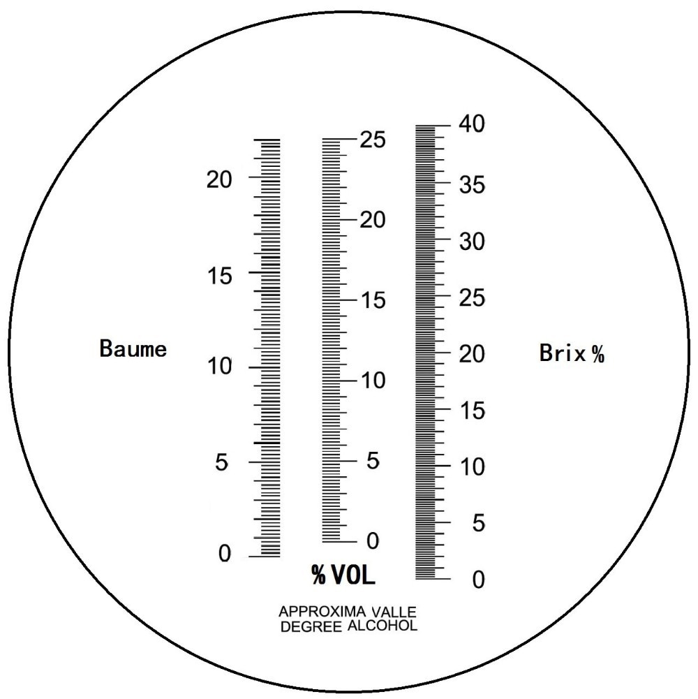 3 in 1 håndholdt drue & alkohol refraktometer rhw -25 datc har tre skalaer (brix, baume og  w25v/ v skalaer)