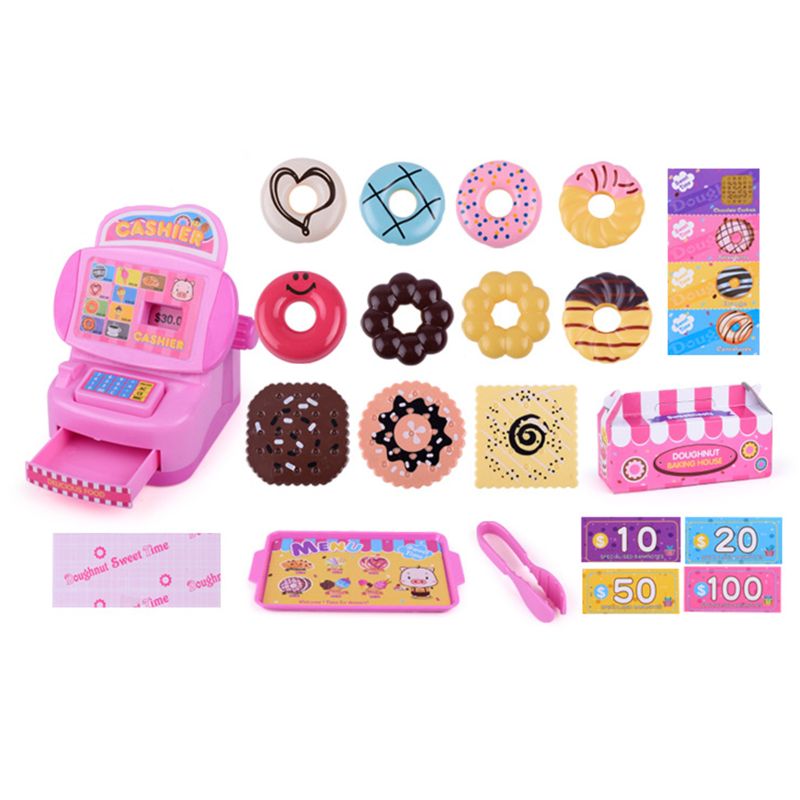 Simulation, der sælger donuts, butik dessert, foregiver at lege tidligt uddannet legetøj  y4qa