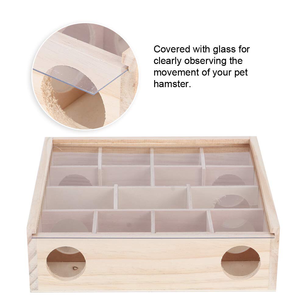 Laberinto de madera Natural para hámster, túnel interactivo para mascotas pequeñas, cubierta de visión, juguete inteligente, laberinto con entrenamiento de hámster