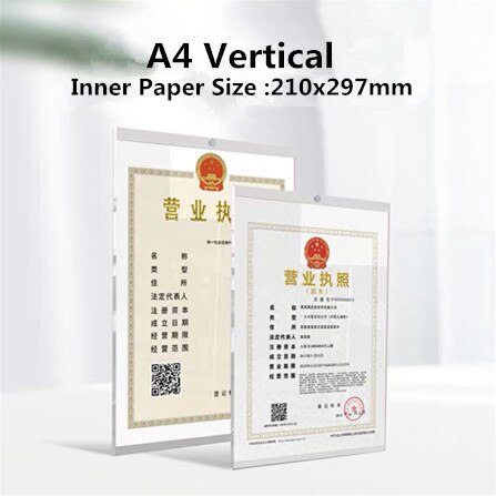 A4 Wall Mounted Glass Picture Photo Frame Show Window Sign Holder Poster Document Display Frame: Acrylic Vertical