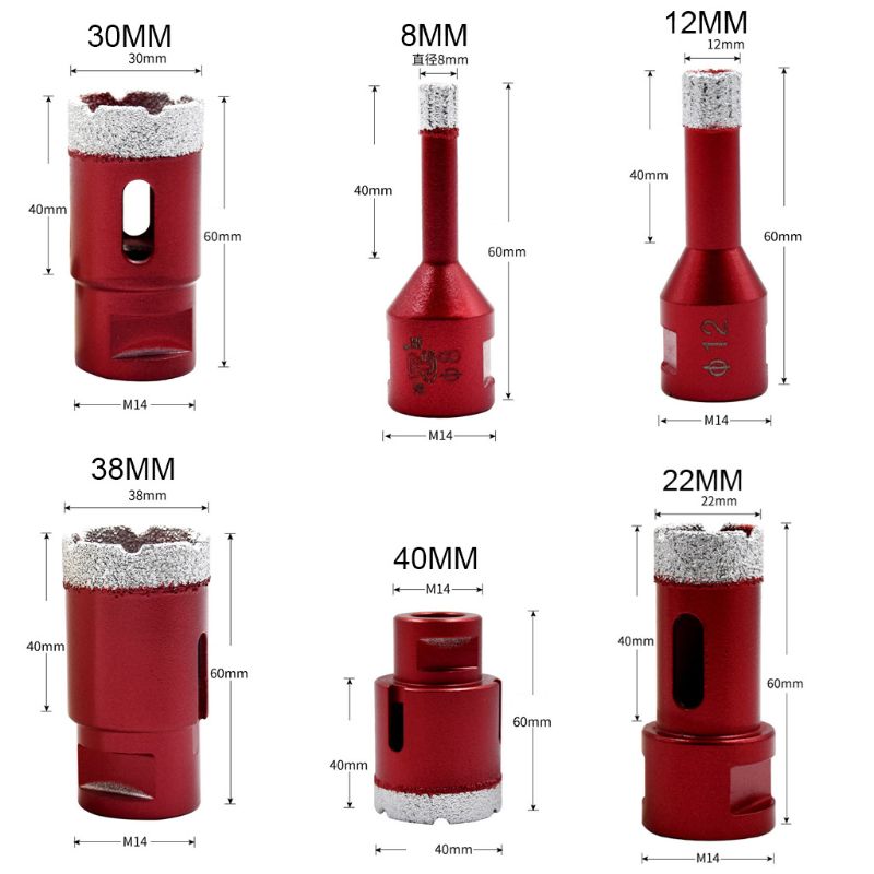 6-75mm M14 Vacuum Brazed Drill Bit High Hardness Hole Saw Cutter for Marble Tile C5AC