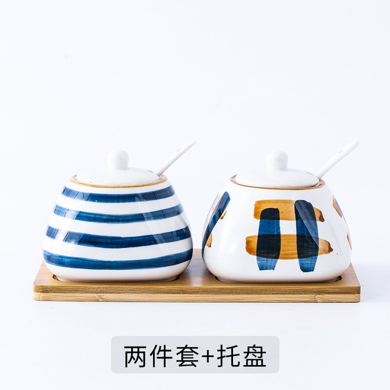 hand-painted underglaze Japanese ceramic seasoning pot set kitchen seasoning pot salt shaker household seasoning box: G