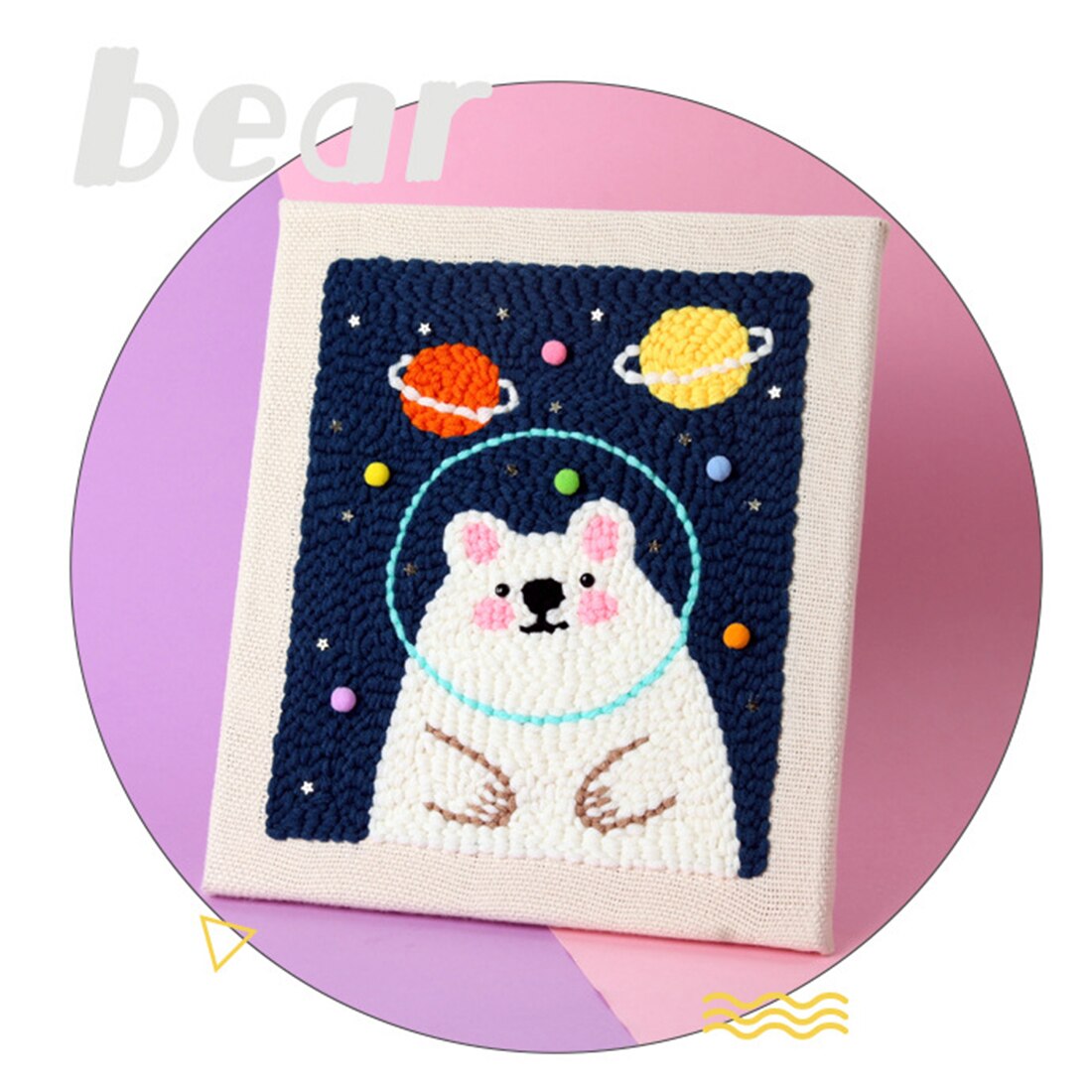 Bricolage tricot laine tapis Kit d'accrochage artisanat laine broderie avec 26x30cm cadre en bois massif poinçon aiguille-ours polaire