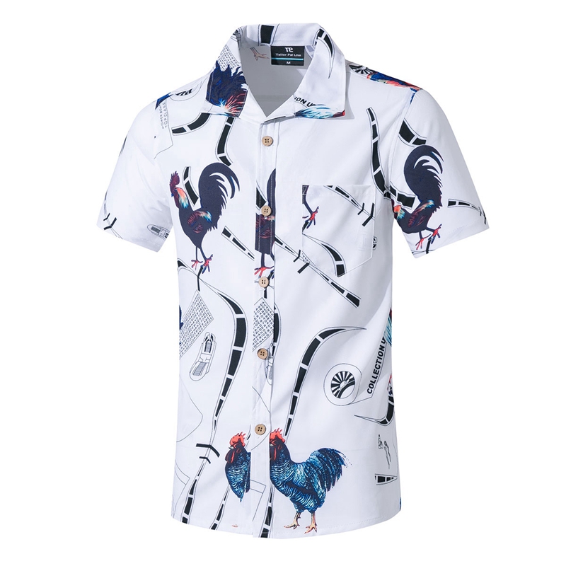 Men Short Sleeve Shirt Summer Plus Size Loose Baggy Casual Hawaii Beach Shirts Quick Dry Loose Fit Tee Tops Blouse Men: White / L