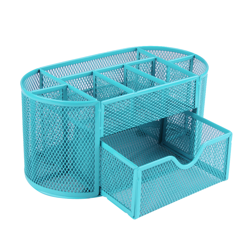Organizador de escritorio de 9 rejillas multifunción fuselaje de Metal más duradero portalápices de malla material de oficina escolar caja contenedora: B Blue