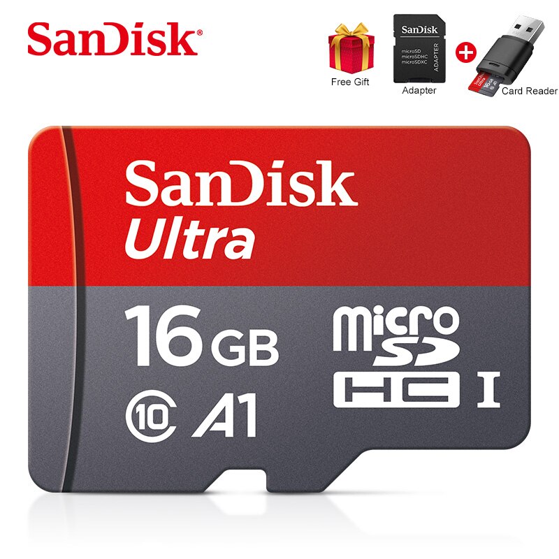 SanDisk tarjeta Micro SD tarjeta de memoria de 16GB 32GB 64GB MicroSD de 128gb máx. 80 M/s Uitra C10 TF tarjeta Clase 10, 16gb, 32GB cartao de memoria: 16G USB card reader