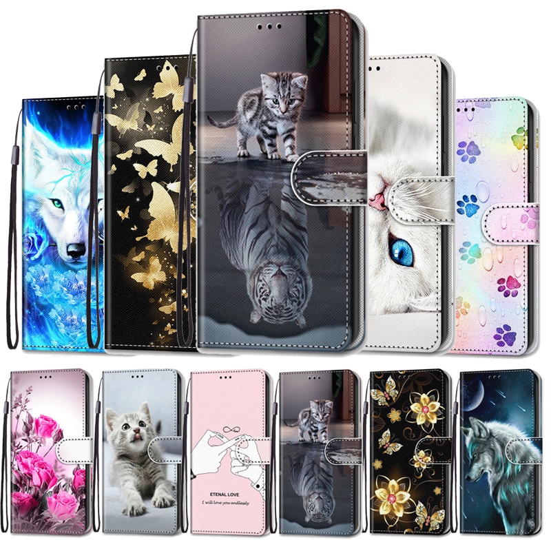 Etui na Xiaomi Redmi 9 etui z klapką skórzany portfel magnetyczny pokrowiec na Xiaomi Redmi 9 Redmi9 etui na książki śliczne Anime Cat Fundas torba