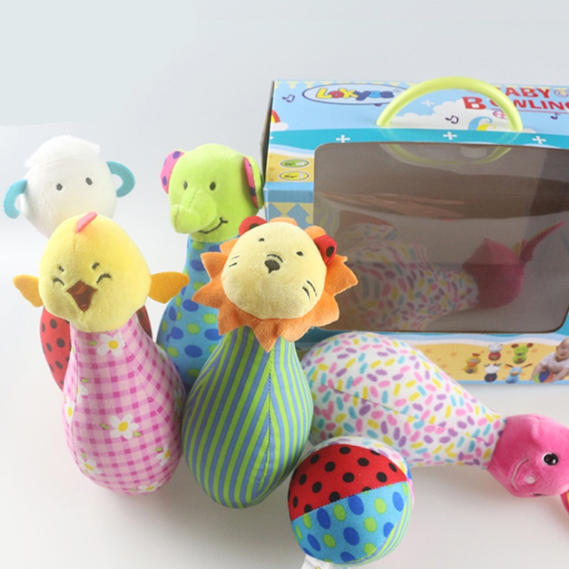 de cumpleaños para niños Material suave seguro lindo Animal Bowling juegos de tela juego de Bola bolos juguete para bebé