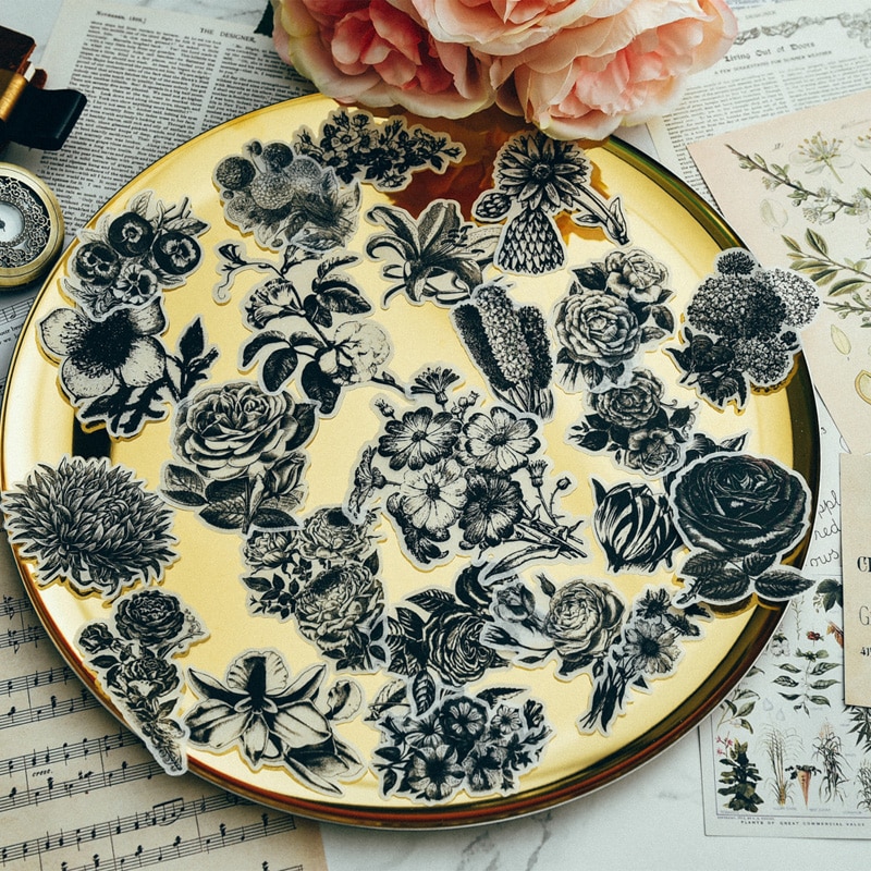 Black Flower Stickers for Scrapbooking DIY Projects/Photo Album/Card Making Crafts