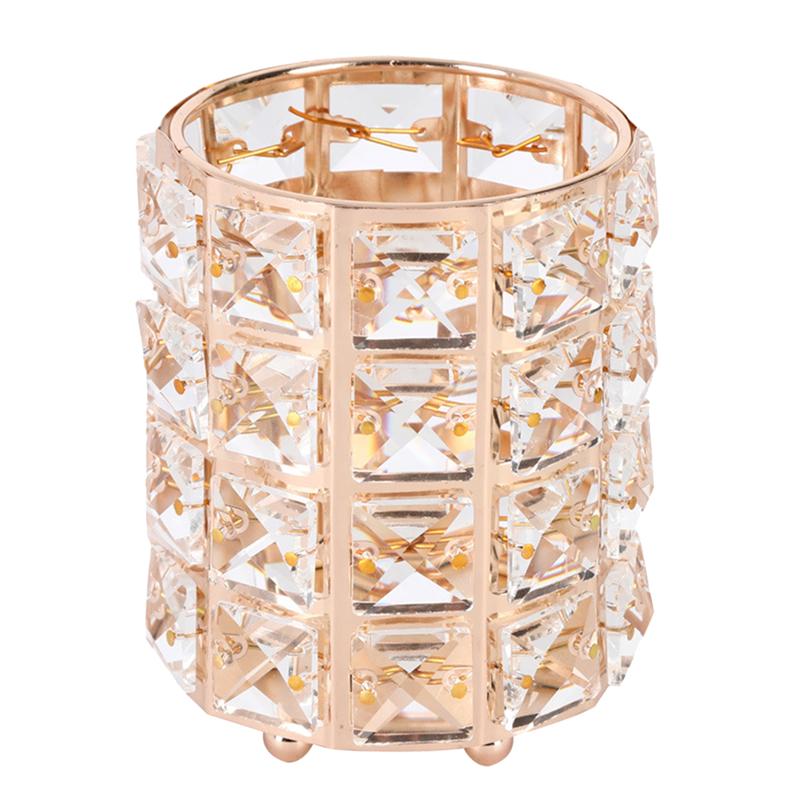 Make-Up Kwasten Houder Kristal Pen Pot Desktop Organizer Diversen Opslag Container Voor Thuis Slaapzalen (Golden, Vierkant): Golden Round