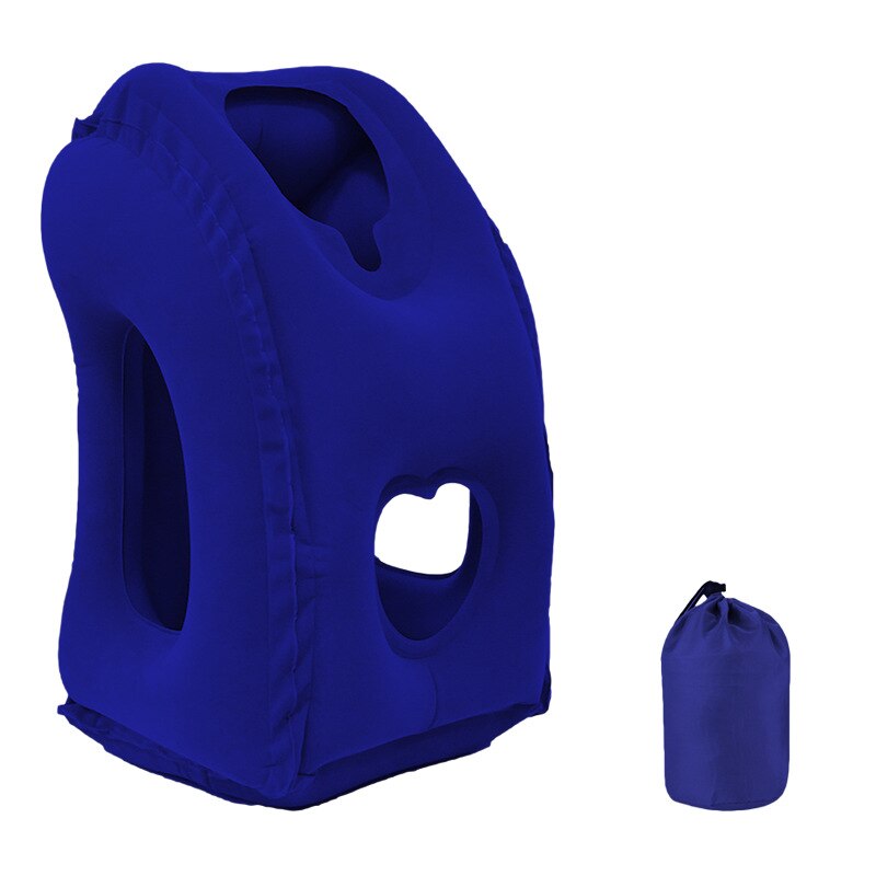 Almohada inflable cojín de aire almohada de viaje reposacabezas soporte para la barbilla cojines para avión Coche Oficina descanso cuello almohadas de siesta: Blue
