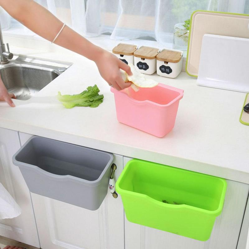 1Pc Hanging Trash Can Kitchen Cabinet Door Plastic Basket Hanging Trash Waste Dump Bin Desktop Storage Garbage Storage Box