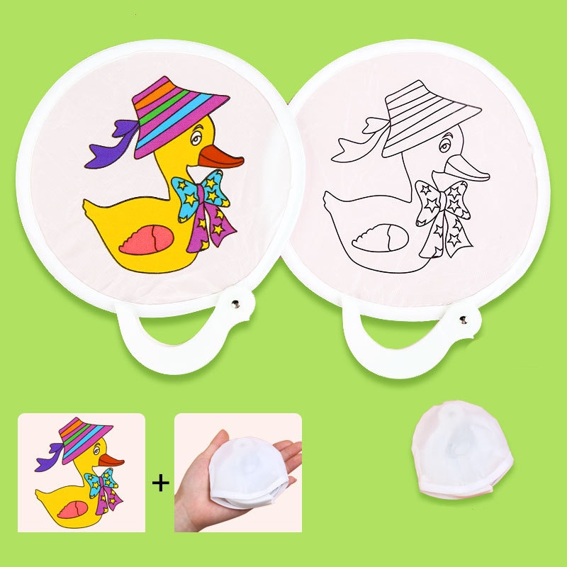 24cm foldbare bære-diy graffiti fan-legetøj til børn, der maler gammel rund vifte med stregudkast kunsthåndværk pige: And
