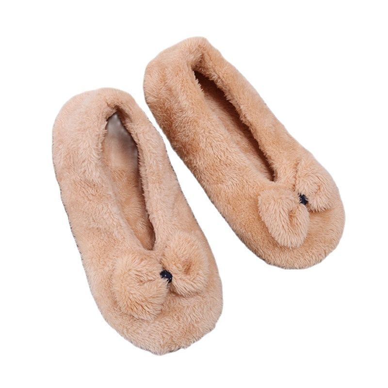 Suihyung Vrouwen Slippers Winter Warm Pluche Indoor Vloer Sokken Zachte Katoenen Schoenen Leuke Boog Dames Bont Slides Home Pluizige Slip op