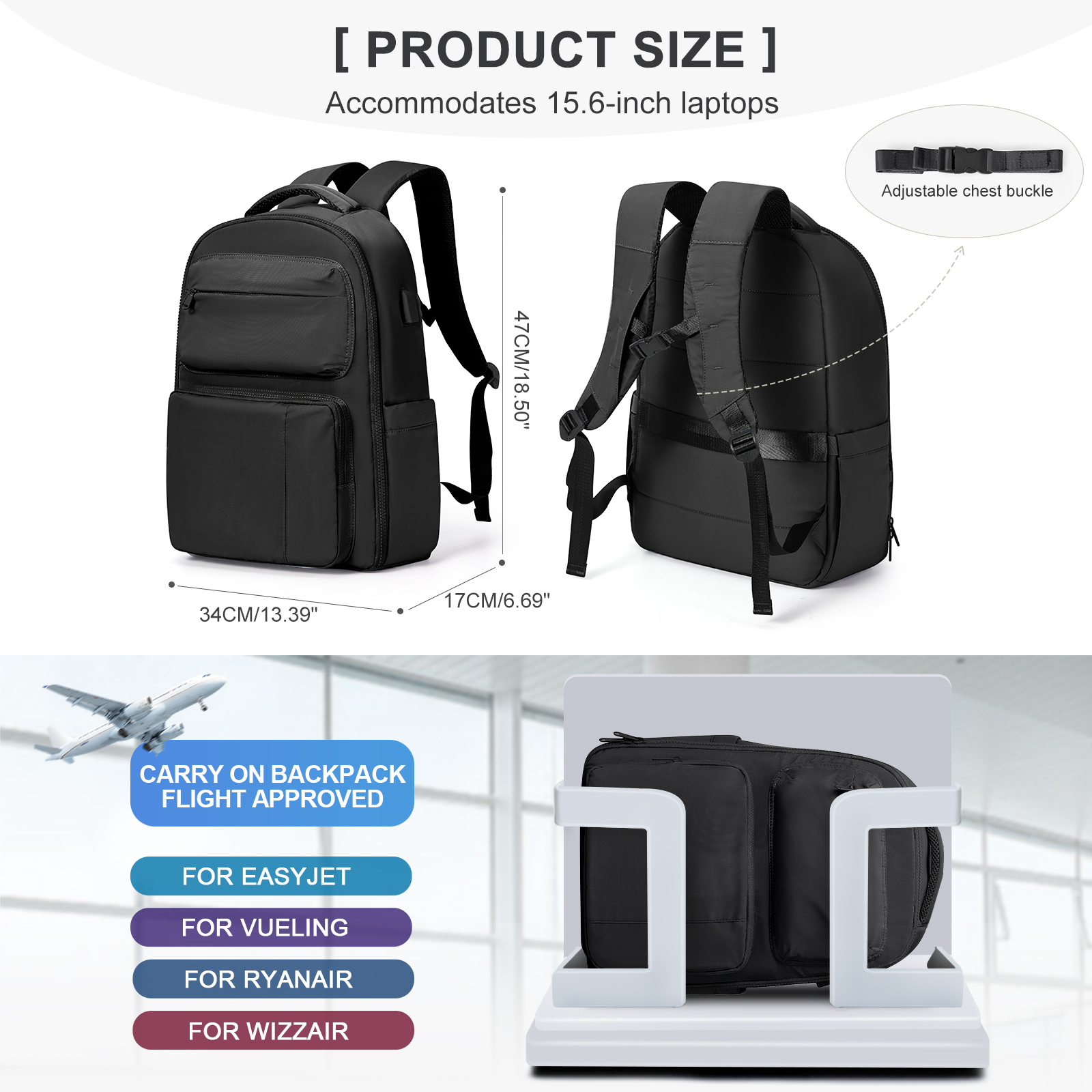 Mochila para ordenador portátil para hombre y mujer, morral de viaje impermeable con USB de 15,6 pulgadas, morral de negocios para adolescentes, morral escolar para Universidad