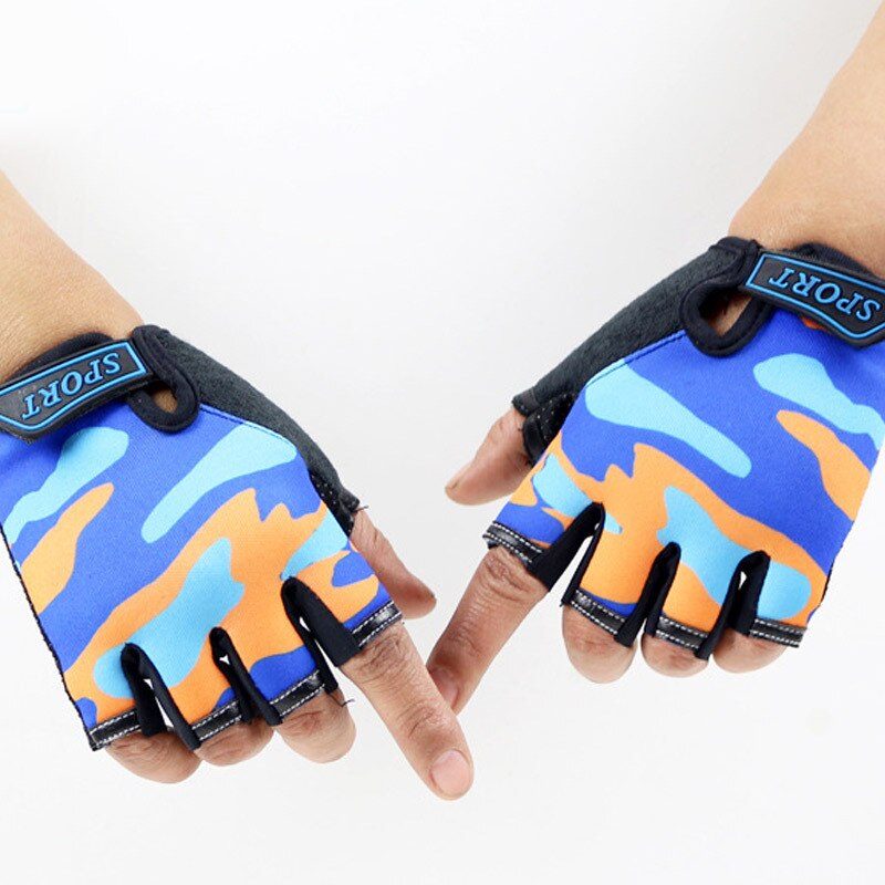 Children Cycling Half Finger Bicycle Gloves High Elastic Non-slip Child Kid Bike Gloves Riding Outdoor Camouflage Equipment