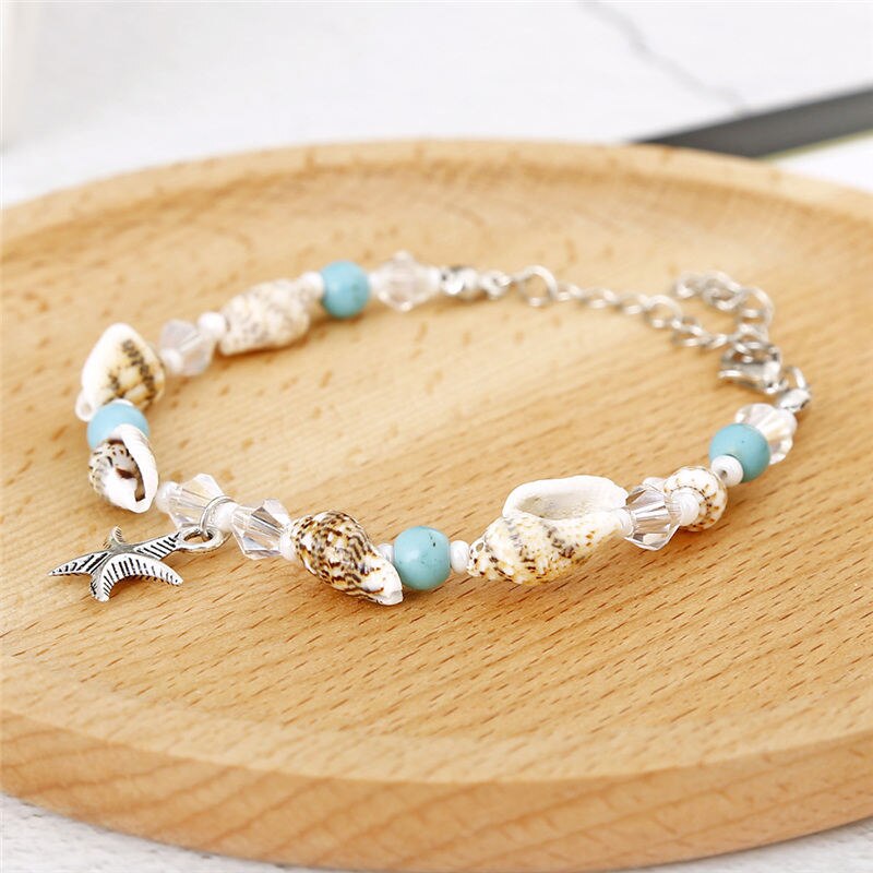 Jahrgang Hülse Perlen Seestern Schildkröte Fußkettchen Für Frauen Handgemachte Perlen Knöchel Armbinde Fuß Schmuck Armbinde cheville femme