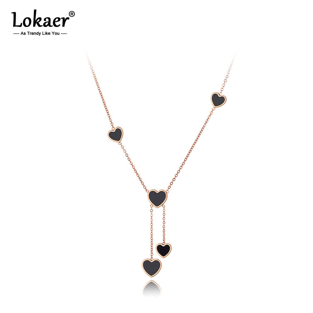 Lokaer Originele Rvs Mooie Hart Charme Ketting Bohemen Zwart Acryl Hanger Ketting Sieraden Voor Vrouwen N20047