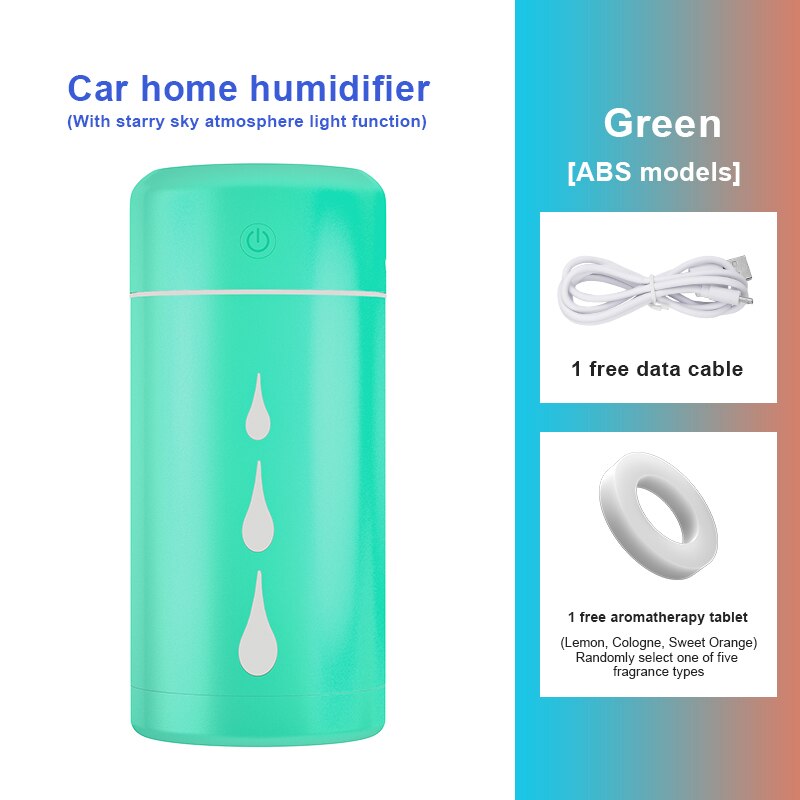 Auto Luchtbevochtiger Luchtreiniger Sterrenhemel Licht Projector Usb Draagbare Luchtbevochtiger Verneveling Essentiële Olie Aromatherapie Diffus: green