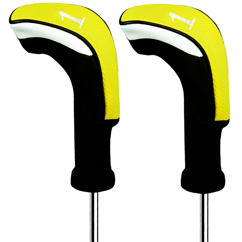 Couvre-tête de Club de Golf à col Long pour hommes et femmes, pilote de bois, hybrides de Fairway avec n ° 1 3 5 interchangeables: 2 Pc Yellow-1 Driver