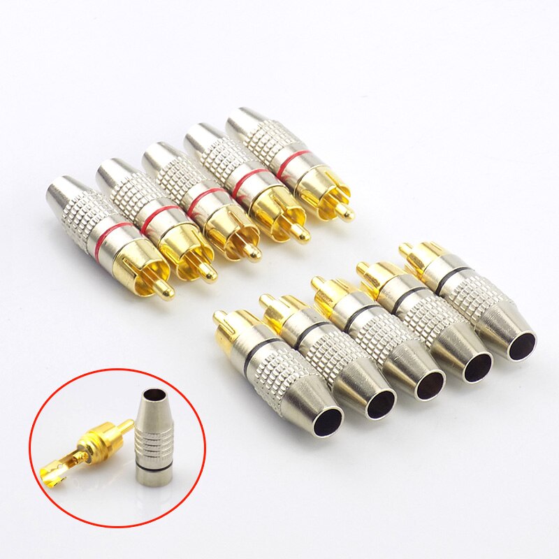 5pcs 10pcs RCA Male Plug to cabling Connector Adapter Audio Video Cable Non Solder Gold Plated CCTV Camera Security Accessories