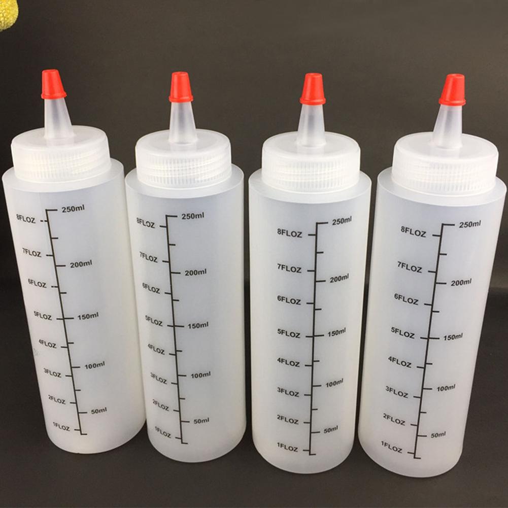 5PCS 250ML Plastic Needle-nosed Bottle With scale Squeeze Bottle With Leak-Proof Cap Sauce Bottle Salad Bottle Squeezable Bottle