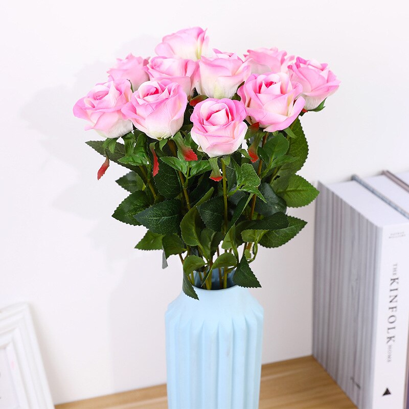 1pc smukke europæiske kunstige blomster buket hjemme fest bryllup dekoration enkelt rose simulation flannel blomster: Lyserød
