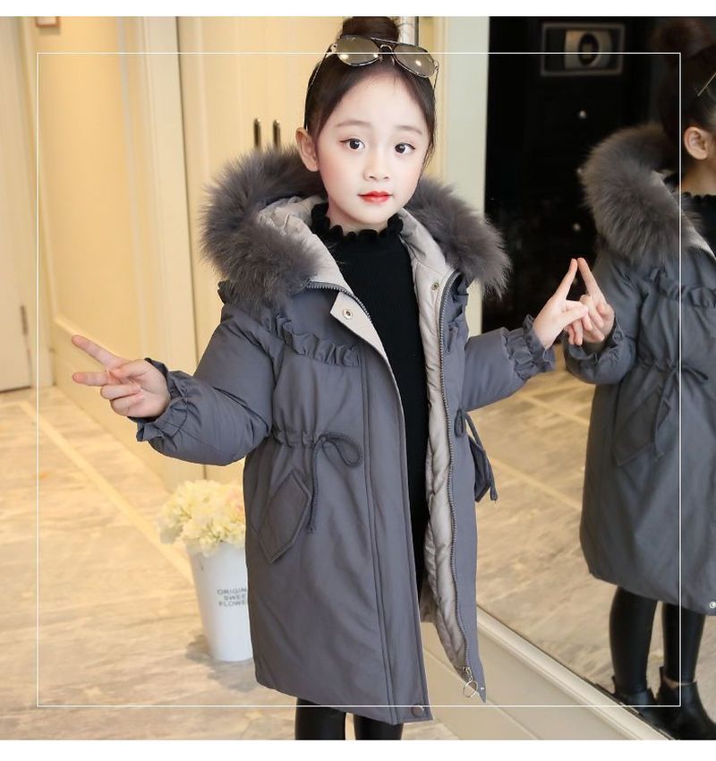 Meisjes Dikke Jas 4-14 Jaar Oude Kinderen Winter Warme Kleding Koreaanse Stijl Medium-Lengte solid Hooded Winter Jassen
