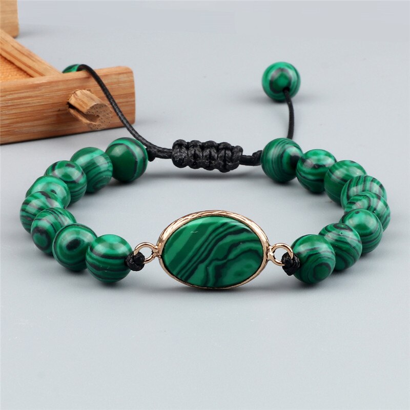 Vrouwen Armband Mode Natuursteen Groene Malachiet Bead Charm Handgemaakte Strengen Wrap Gevlochten Armbanden Voor Mannen Sieraden
