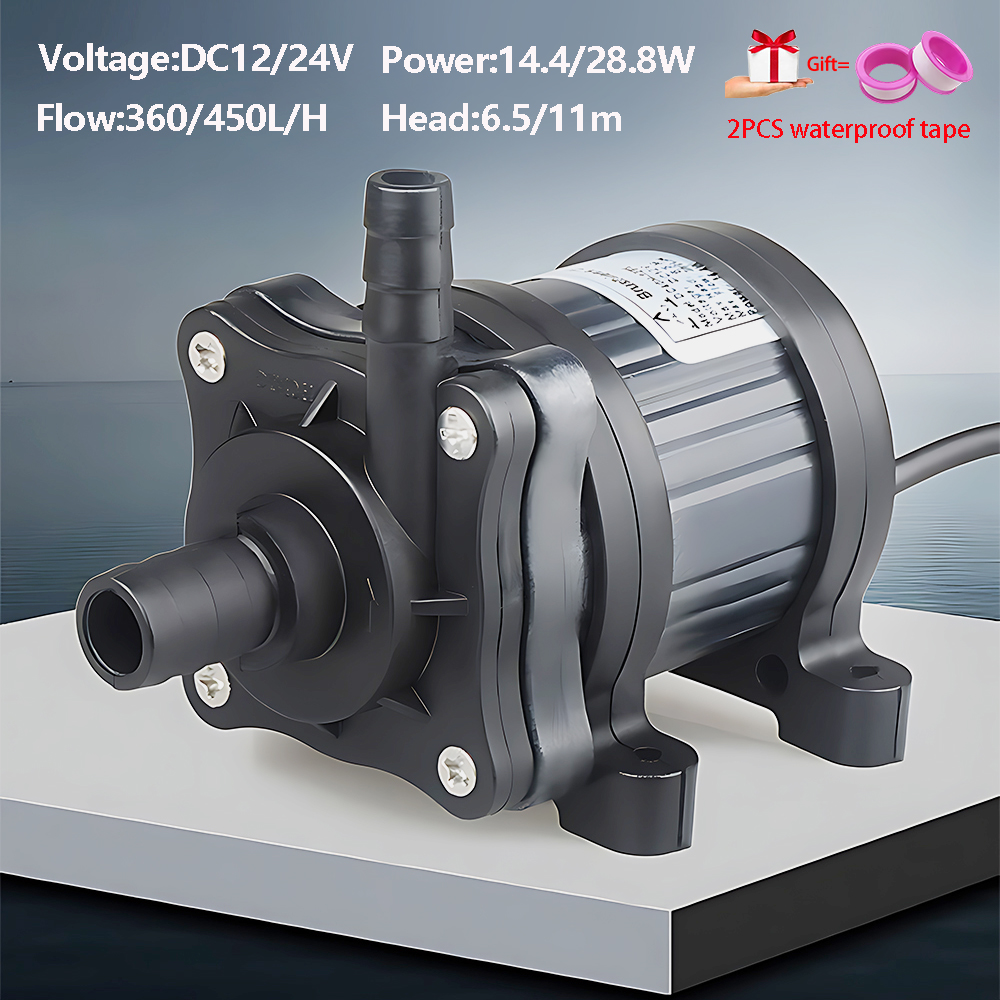 Kleine, leise, wassergekühlte Temperatur-Umwälzpumpe, DC 12/24 V Durchfluss: 360/450 L/H, bürstenloser Motor, Amphibien-Tauchpumpe
