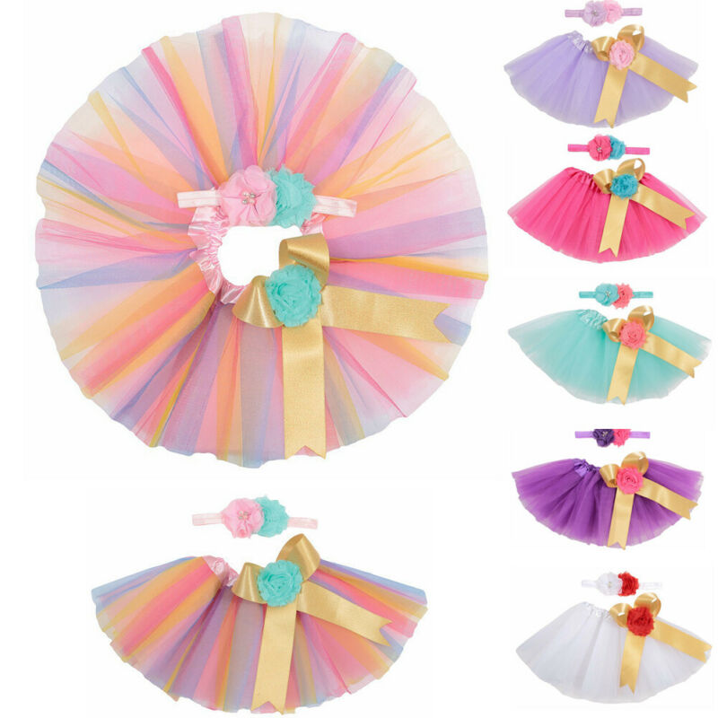 Baby Girl Skirt Newborn Tutu Skirt +Headband Outfit Set Photo Shoot Prop Floral Mesh Peincess Skirts Birthday 0-2 Year