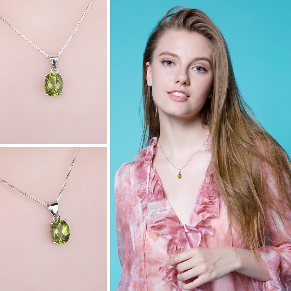 Natural Peridot Pendant Necklace 925 Sterling Silver Gemstones Choker Statement Necklace Women silver 925 Jewelry Without Chain