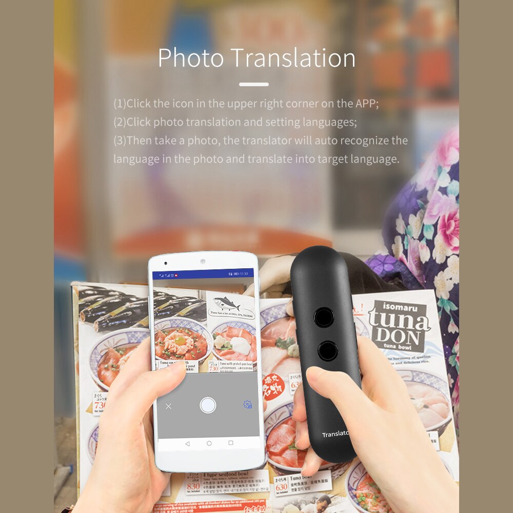 Language Translator Text/Photo/Voice Translation/Real-time Translation/42+ Languages/BT Translator with APP iOS&Android Black