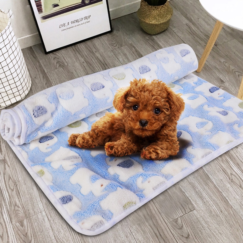 Pet Blankets Coral Fleece Cute Elephant Prints Dog Pads Sleeping Bed Cover Mat For Small Medium Dog Cat 1 PCS A