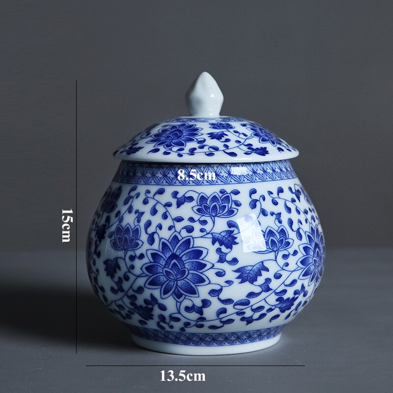 Blue and White Porcelain General Jar Candy Tea Storage Jar Flower Arrangement Ceramic Vase Household Sealed Storage Jar: B
