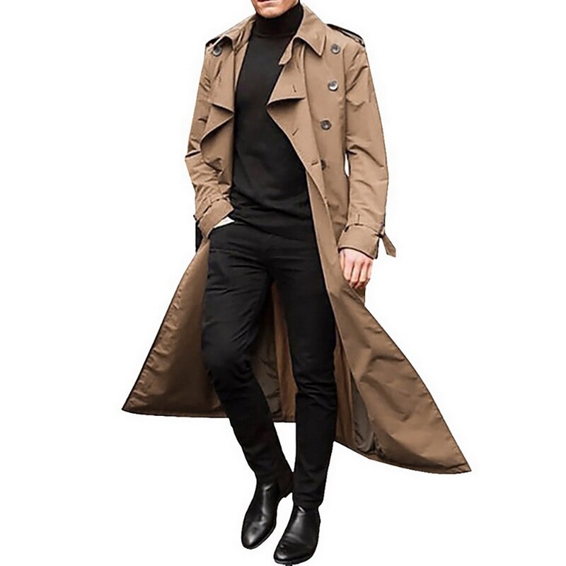 Oeak vintage lang trenchcoat mænd jakke frakker herre business overfrakke afslappet lang solid vindfang frakke efterårs outwear: 3 / Xxl