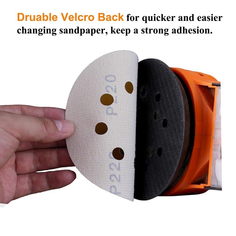 Big 5-Inch 8-Hole Hook and Loop Sanding Discs 220-Grit Ran Track Sandpaper, 100-Pack