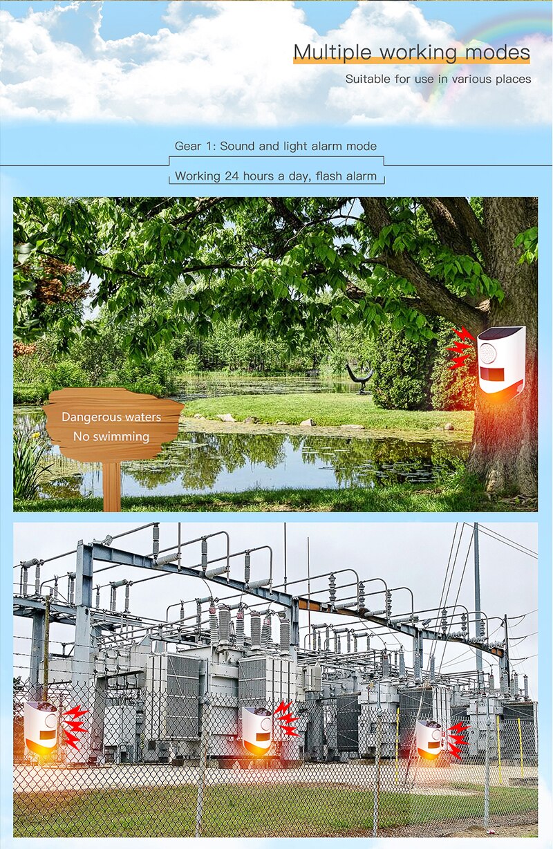 For Smart Home Alarm Security System 120dB Solar Energy Indoor Outdoor Wireless Flashing Siren Strobe Light Siren